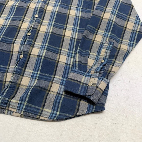 Timberland Men's Medium Flannel Shirt Blue / Beige Plaid 100% Cotton Workwear - Picture 3 of 16